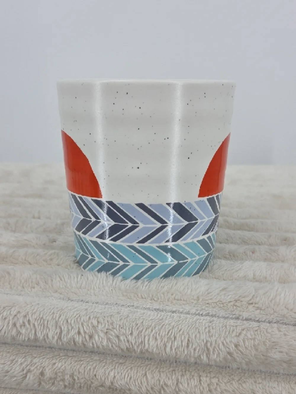 Rise & Shine Ceramic Coffee Mug - White with Orange & Blue Design